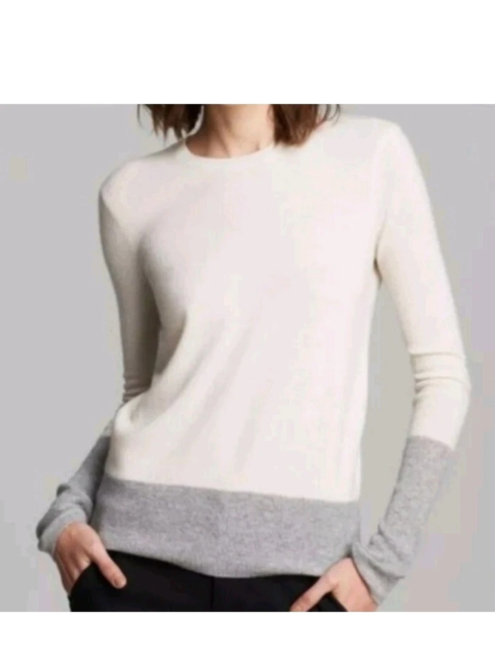 Vince Cream And  Light Gray Cashmere Blend Sweater